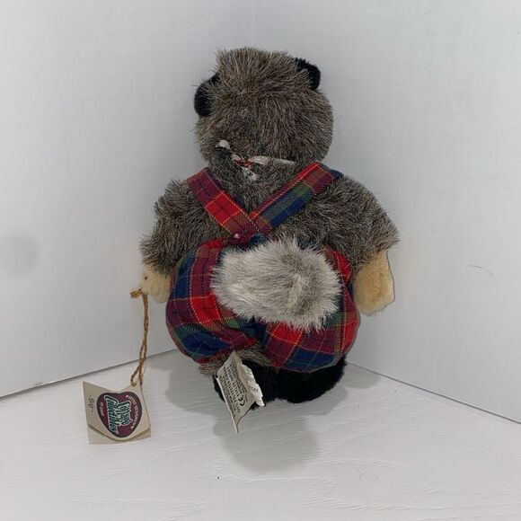 Vintage Ganz Cottage Collection Ricky Plush Raccoon Toy with Plaid Overalls - Picture 5 of 13